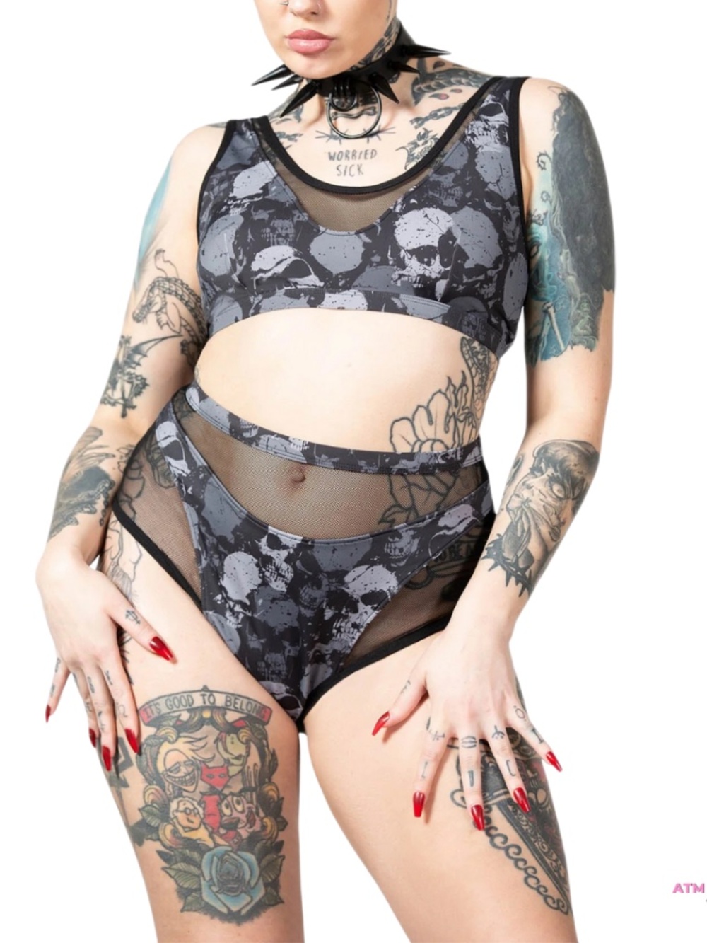 NWT Killstar Tomb Lagoon Skull Print Two-Piece Bikini Swimsuit MD
